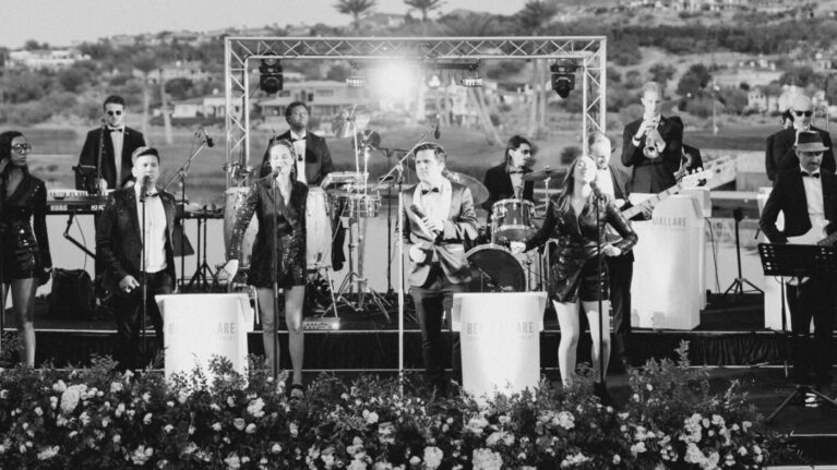 14-piece wedding band on stage